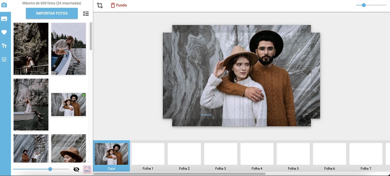 aplicar fotos como fundo na capa e contracapa do foto livro dreambooks
